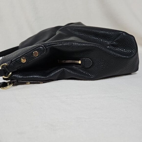 ANNE KLEIN  BLACK PEBBLE Faux LEATHER TOTE Goldtone 3Zip Sections  Medium Size - Picture 5 of 13